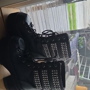 Demonia Thick Sole Pierced Boots Studded Goth Emo